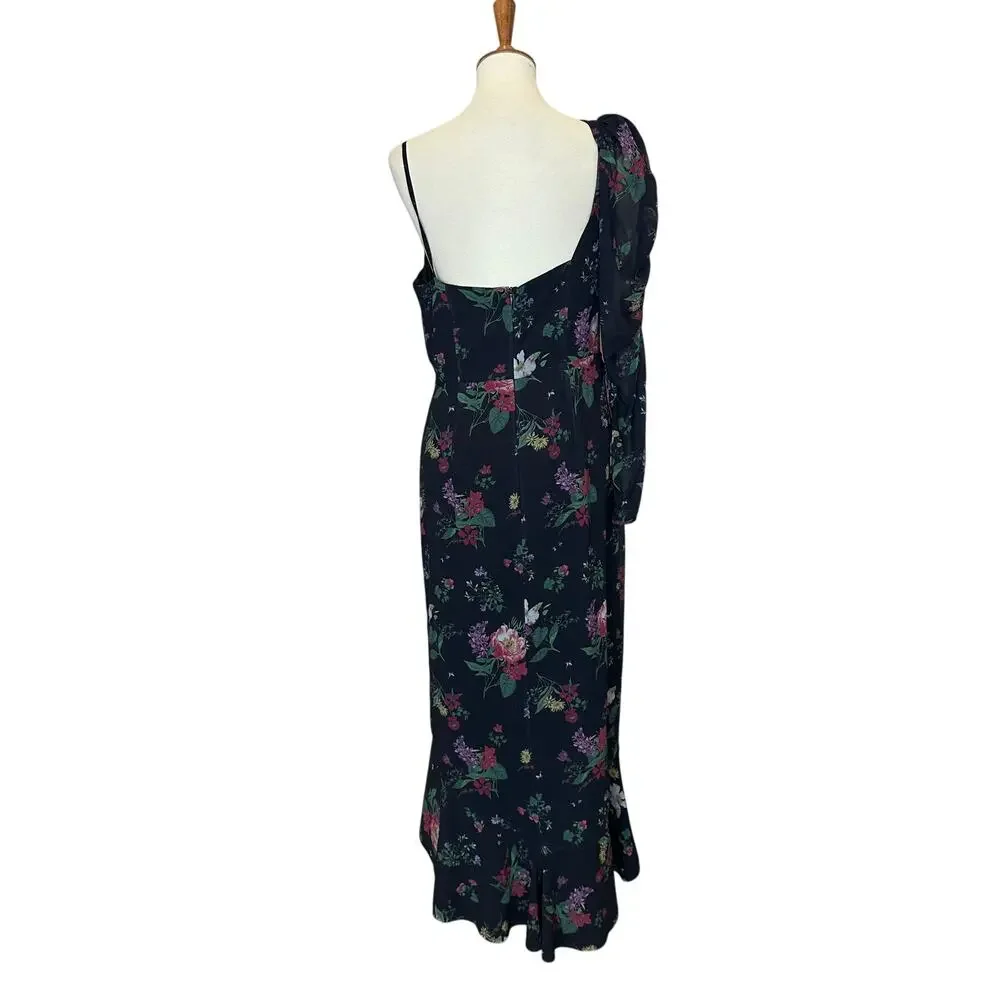 Amur Black Floral Chiffon Midi Dress SIZE 10 Cocktail Romantic Designer $600 - Picture 7 of 10